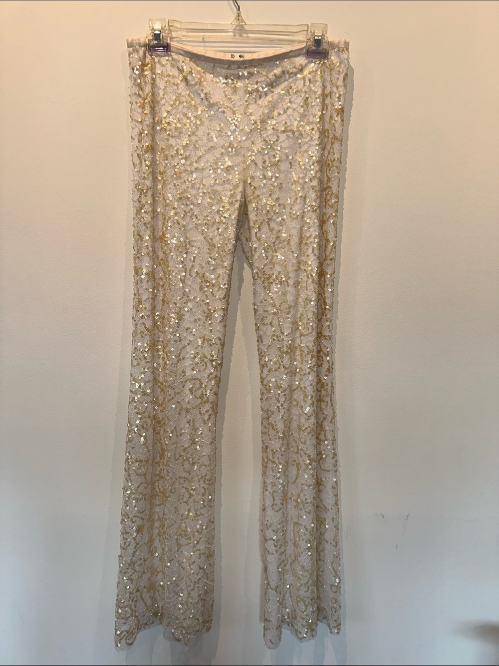 BCBG MaxAzria Collection Y2K gold sequined flare pant